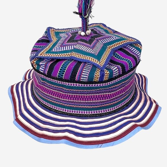 Colorful Adult Bucket Hat w/ Tassel Handwoven Handcrafted Vibrant Ethnic Boho - Picture 1 of 16
